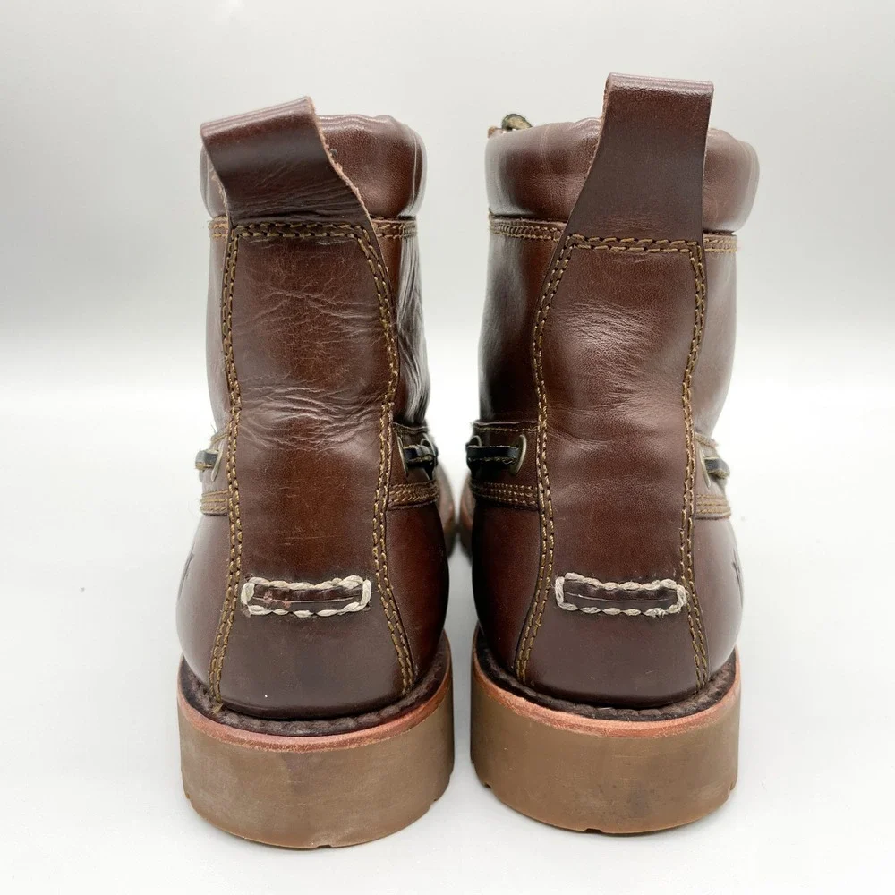 Frye Mens 9 D Brown Leather Moc Toe Chukka Boots Lace Up Lug Sole Rugged Cabin